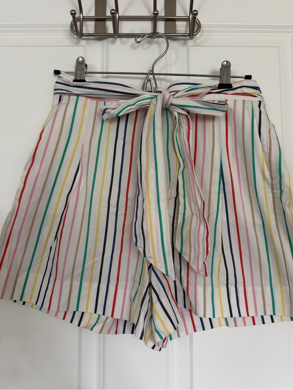 Striped Tie-Waist Women’s Shorts - White Multi
